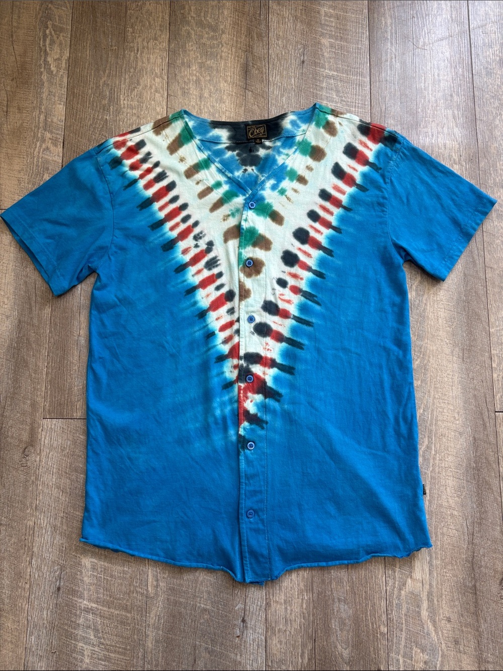 Obey Blue Tie-Dye Baseball Jersey Style Shirt